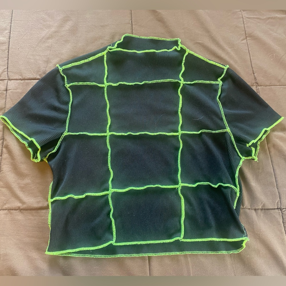 Black and neon green patchwork crop top